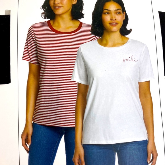 Ella Moss 2 pack tees NEW! Size XXL, red stripe and white “smile” embroidered - Picture 1 of 10